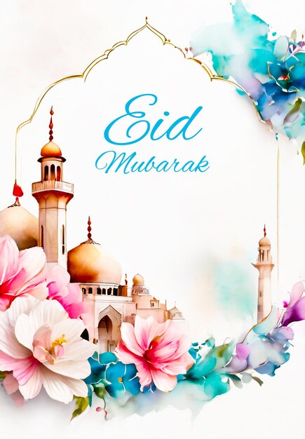 Watercolor Eid Mubarak invitation card