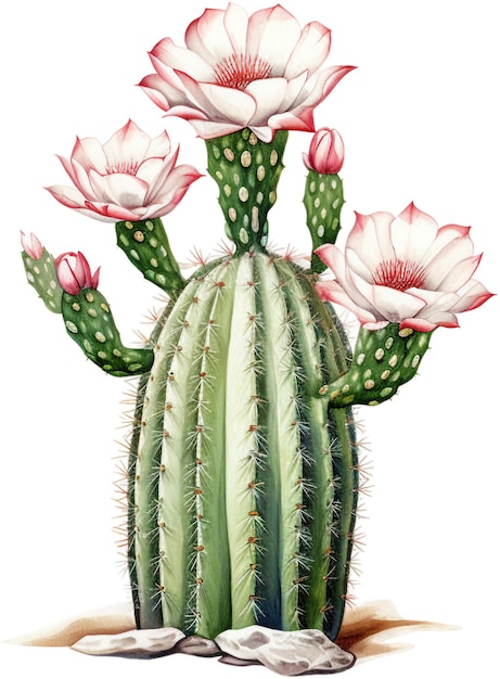 PSD watercolor illustration cactus with flowers