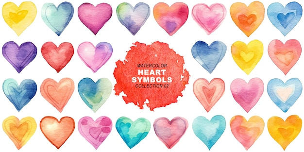 PSD watercolor painted style heart symbols clipart isolated on transparent background