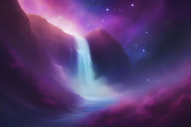 PSD a waterfall cascading down from a nebula in space