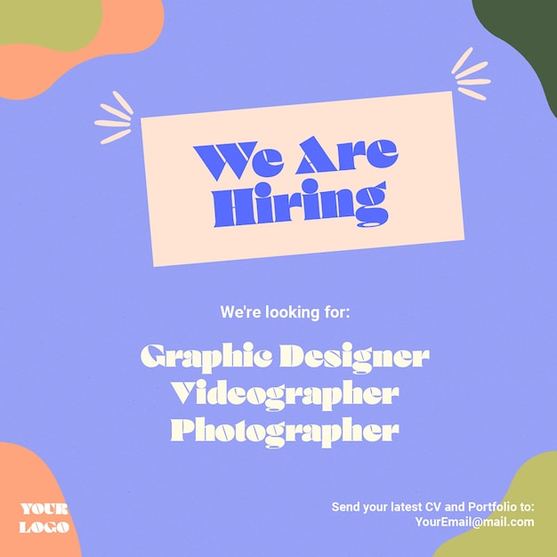 PSD we are hiring design concept with unique abstract hand drawn background for social media post