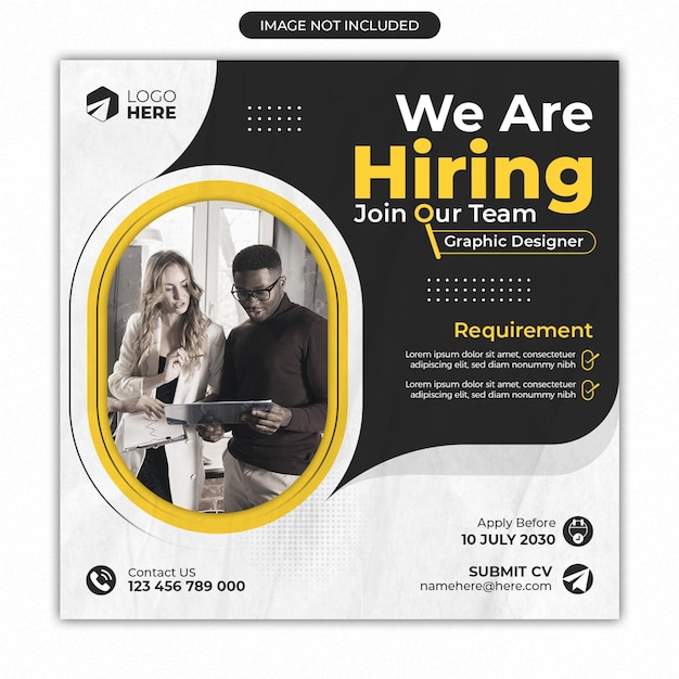 We are hiring job vacancy social media post instagram square banner web template