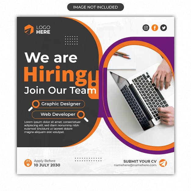 We are hiring job vacancy social media post instagram square banner web template