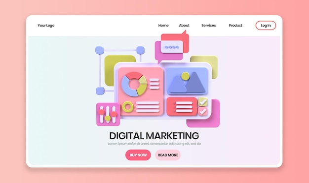 PSD web development for ui ux design concept illustration landing page template business idea background