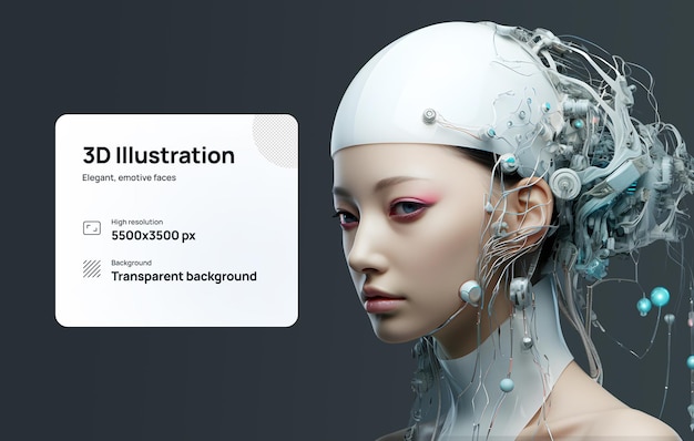 PSD web_template_of_the_company_generate_3d_with_ai_asian android humanoid girl