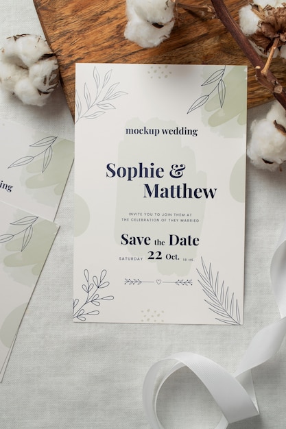 Wedding table with invitation mockup