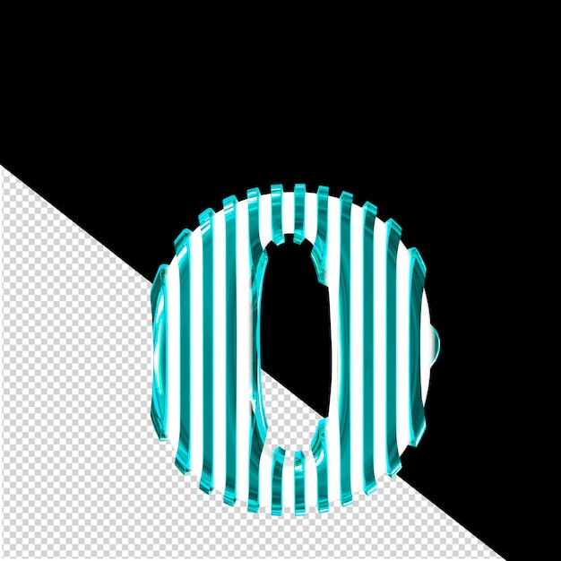 PSD white 3d symbol with turquoise vertical ultra thin straps letter o