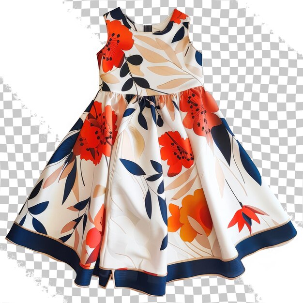 PSD a white and blue dress with red flowers on it