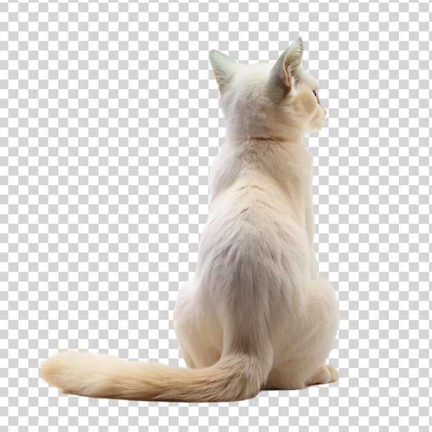 PSD white cat sitting back view isolated on transparent background