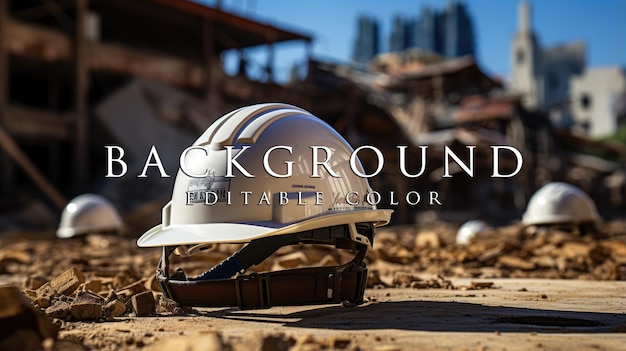 white helmet on construction site and building construction site background