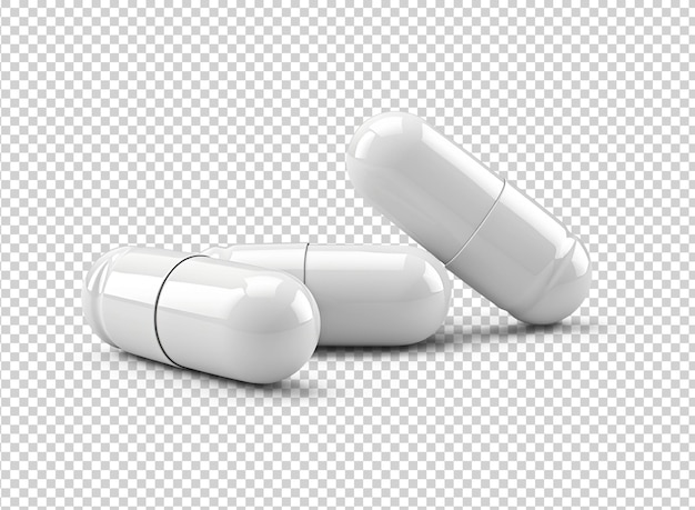 PSD white medical capsules cut out on transparent