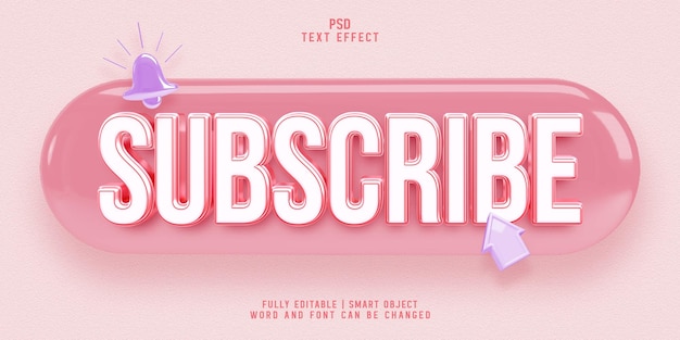 White and rose pink subscribe 3D text effect style template