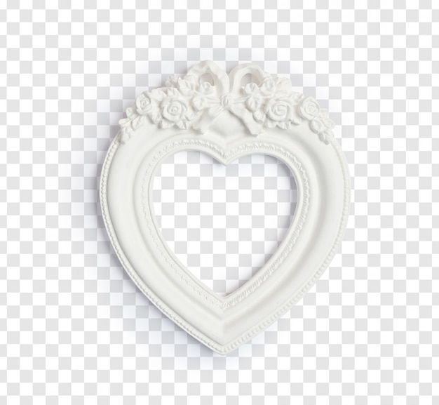 White vintage frame in form of a heart for photos isolated on a white background