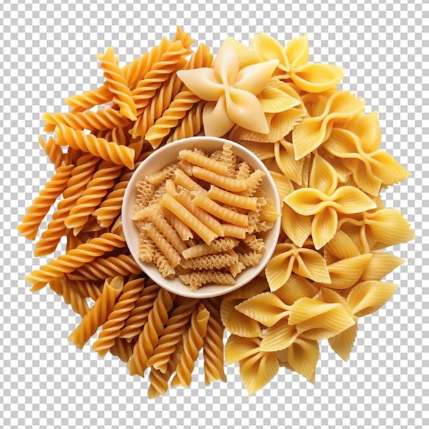 PSD wholegrain fusilli penne and farfalle pasta transparent background