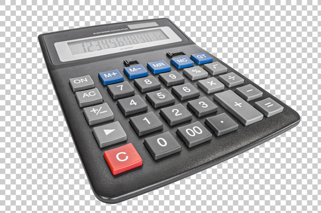 Wide angle photo of the electronic calculator Finance and mathematic concept Isolated on transparent background