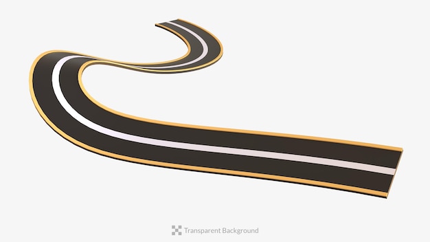 PSD winding curved road or two lane highway with markings isolated 3d icons illustration set