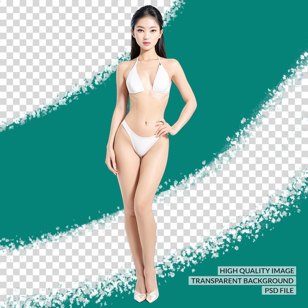 PSD a woman in a bikini stands in front of a grid pattern