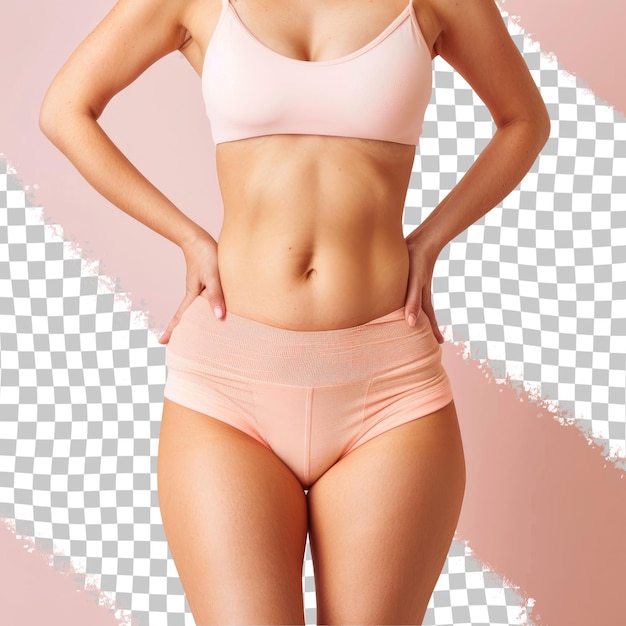 PSD a woman in a bikini stands in front of a pink background