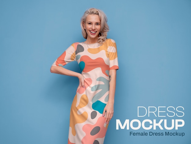 Woman modeling elegant dress with beautiful pattern