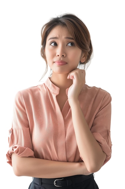 PSD woman thinking while looking updoubtful and hesitanttransparent backgroundpngclip art