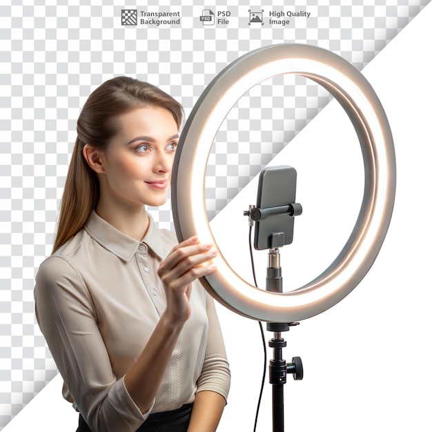 Woman using a ring light for photography