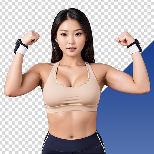 PSD a woman with a bra on her chest is showing her muscles