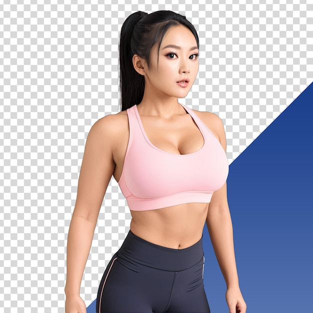 PSD a woman with a pink top and black shorts
