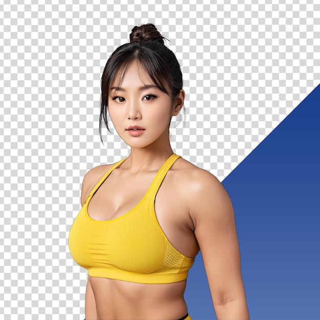 PSD a woman with a yellow top and a blue background