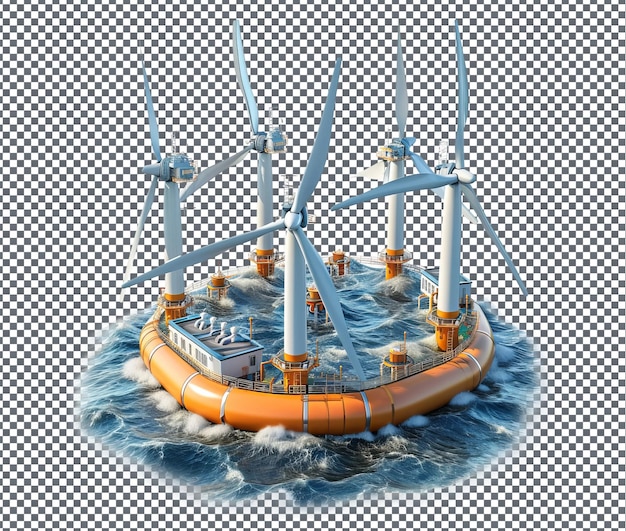 PSD wonderful floating wind farm isolated on transparent background