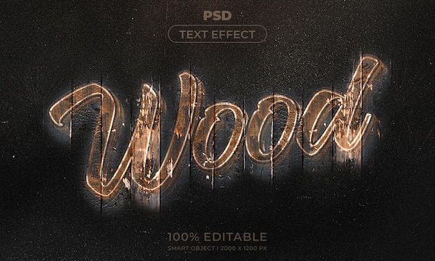 Wood 3d editable text effect style with background