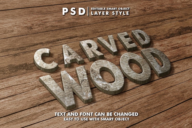 Wood 3d realistic text effect premium psd with smart object