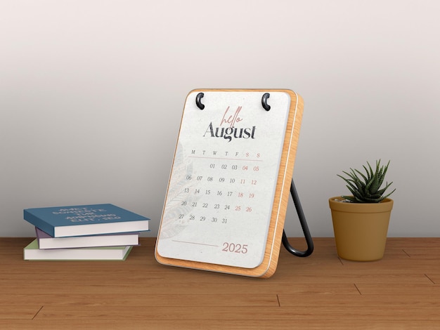 Wooden Frame Desk Calendar Stand Mockup