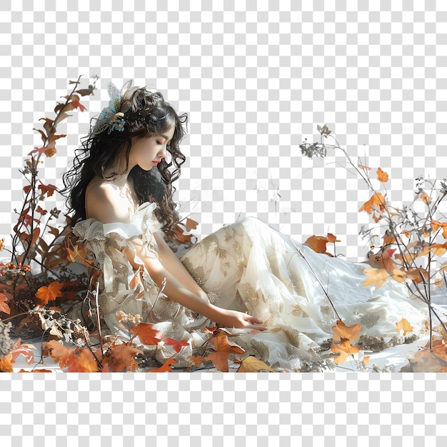 PSD a woodland fairy in an enchanting forest fall autumn illustrationon transparent background