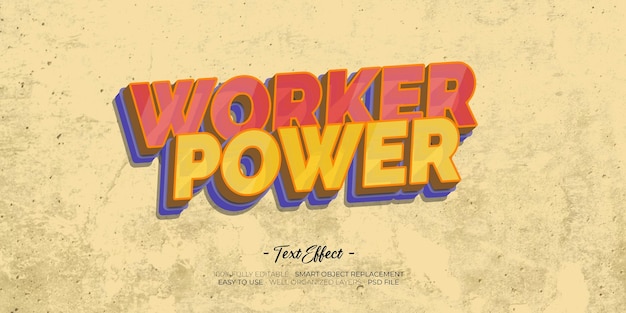 PSD worker power vintage 3d text effect