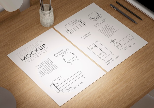 Workspace with sketching mockups 