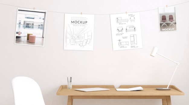 Workspace with sketching mockups
