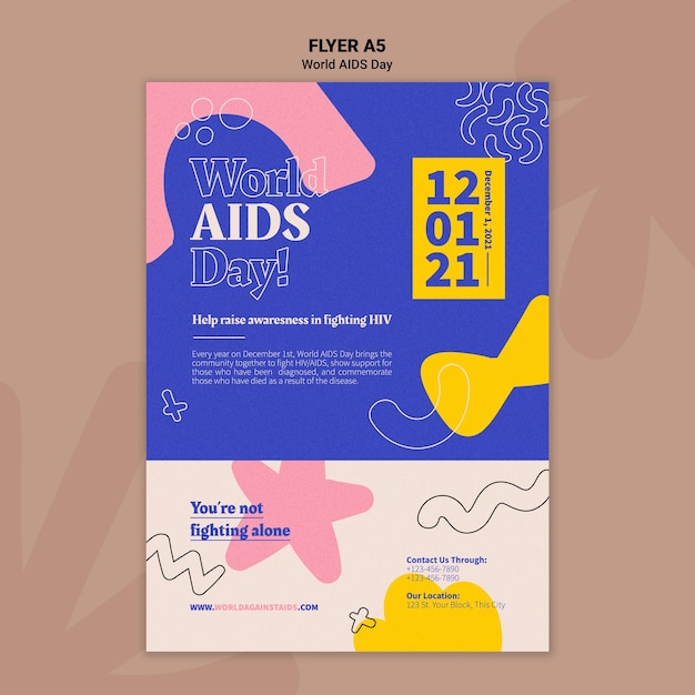 World aids day print template with colorful details