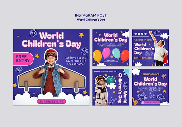 PSD world children's day instagram posts template design