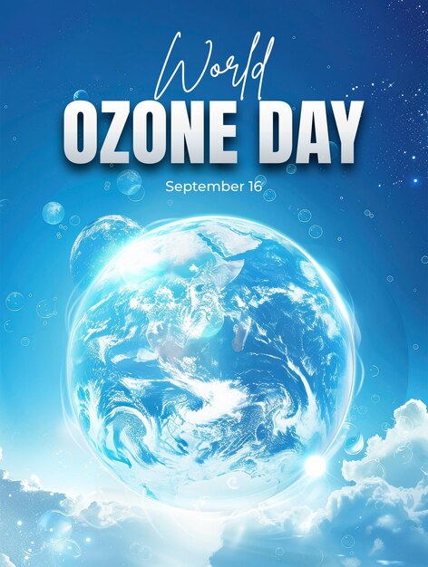 PSD world ozone day template poster with earth and clouds background