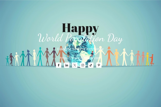 PSD world population day illustration baby blue background