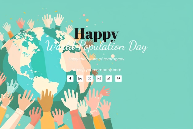 PSD world population day illustration of diverse people holding hands around the globe opal background