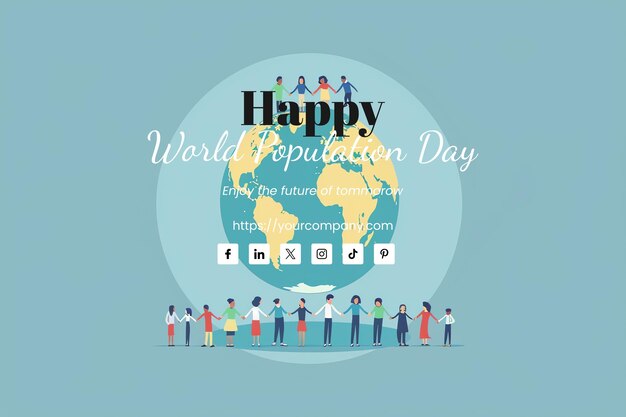 PSD world population day illustration of diverse people holding hands around the globe steel gray color