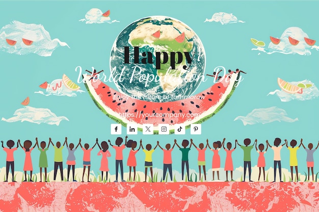 PSD world population day illustration watermelon background