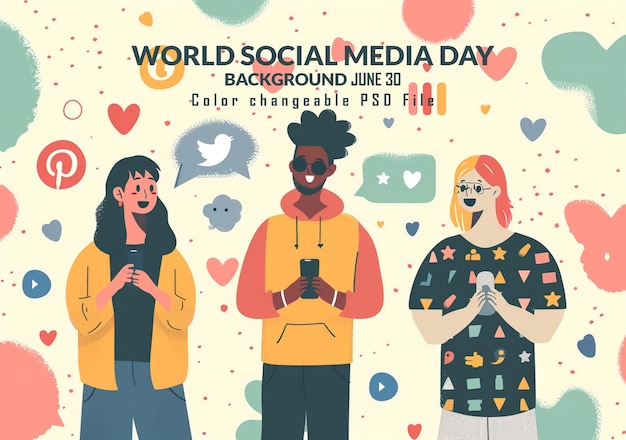 PSD world social media day june 30 holiday concept template for background