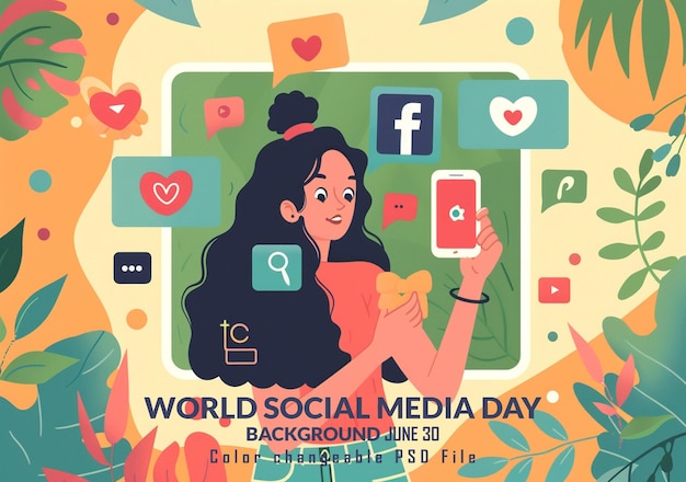 PSD world social media day june 30 holiday concept template for background