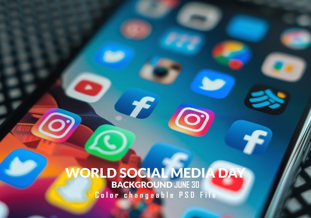 PSD world social media day june 30 holiday concept template for background