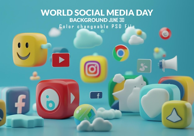 PSD world social media day june 30 holiday concept template for background