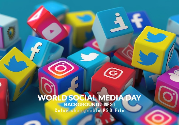 PSD world social media day june 30 holiday concept template for background