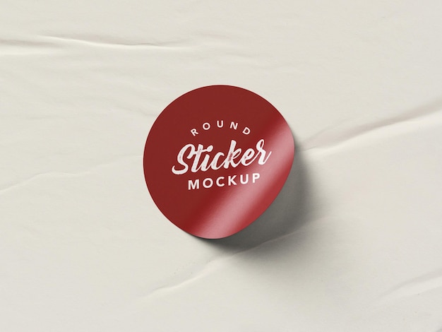 PSD wrinkled round sticker mockup