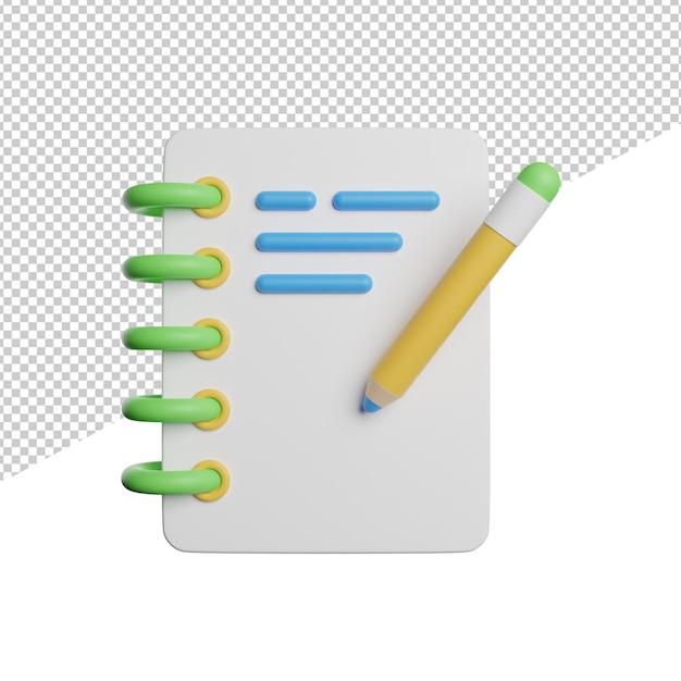 Writing Note Reminder front view 3d rendering icon illustration on transparent background